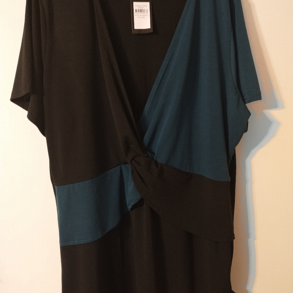 Black and teal cross knot blouse